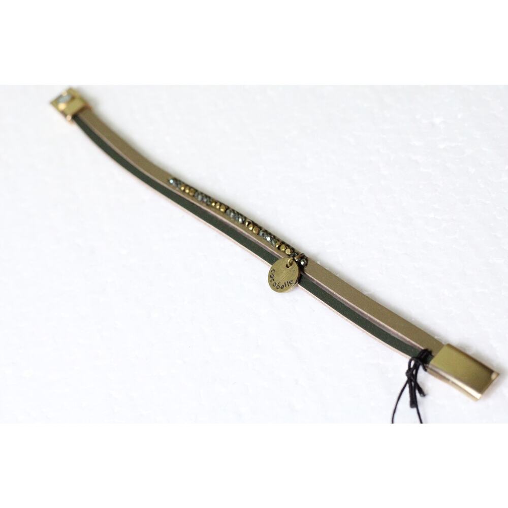 Anthropologie X Cocobelle Green Leather Gold Beaded Bracelet ~ NEW - Picture 5 of 6